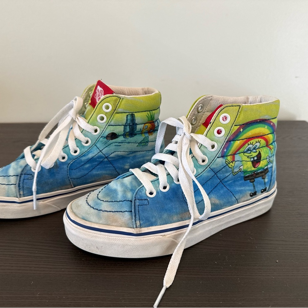 Vans Kids High-Top Sk8 Sneakers with SpongeBob Rainbow Graphic - Blue & Green